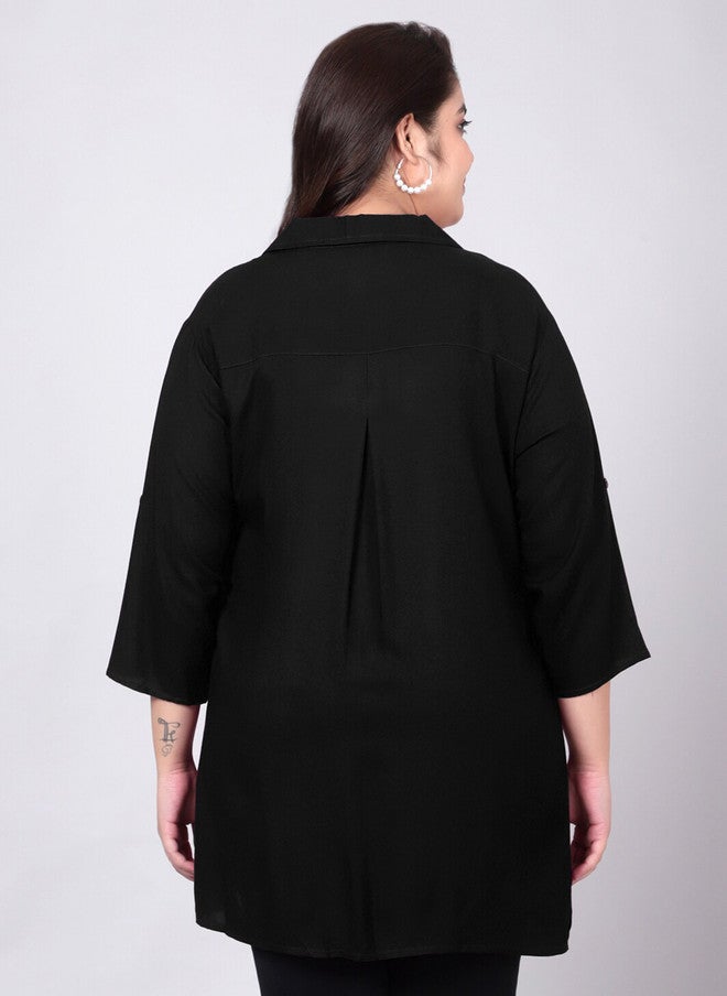 Indietoga Plus Size Classic Spread Collar Longline Casual Shirt - Image 5